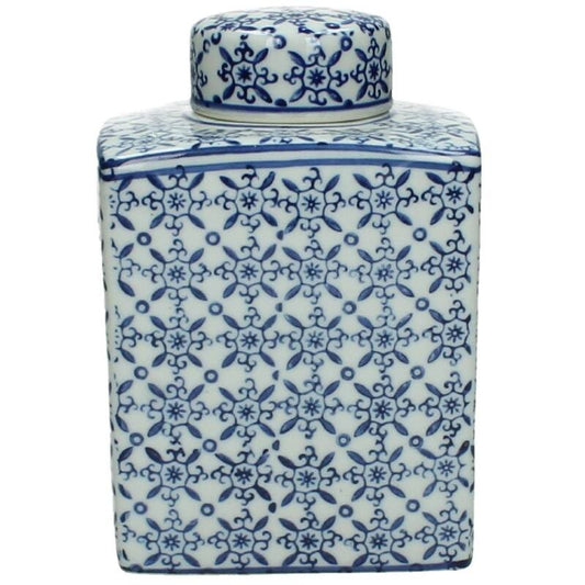 Small Ginger Jar Pot White Blue Porcelain with Intricate Floral Design and Matching Lid