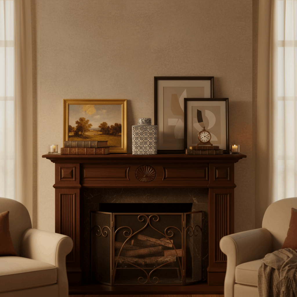 Small Ginger Jar Pot White Blue Porcelain displayed elegantly on a wooden fireplace mantel
