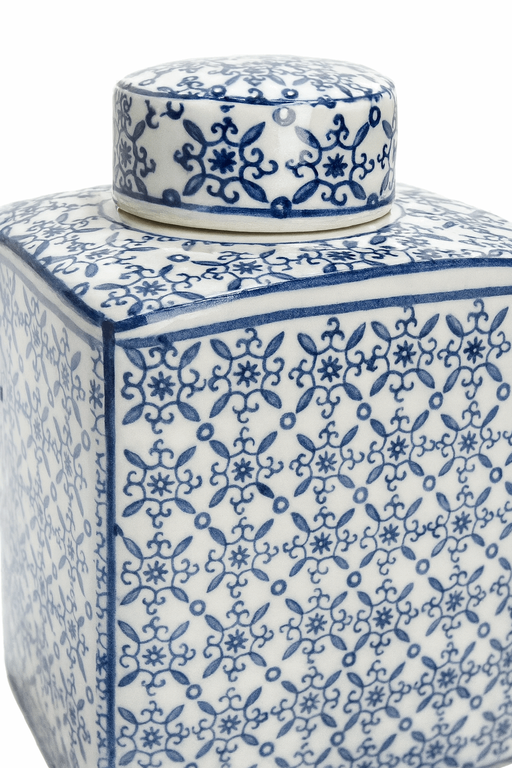 Small Ginger Jar Pot White Blue Porcelain with intricate floral patterns and a lid