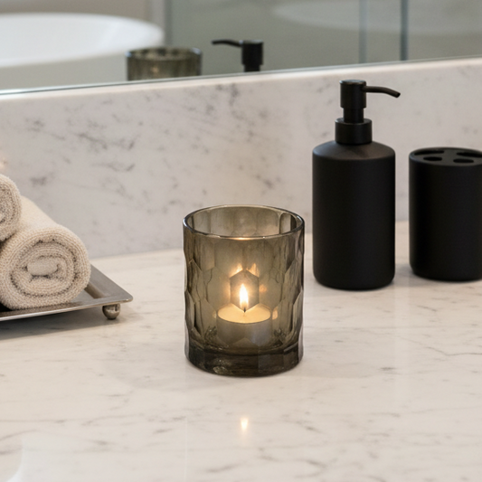 LAZULI CANDLEHOLDER - H10 D8 cm - INDIGO SMOKE