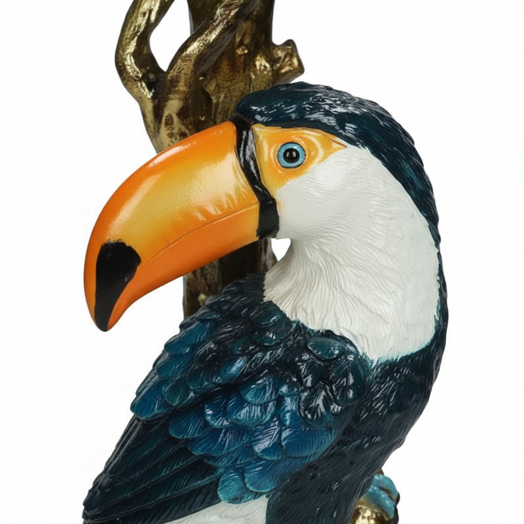 Lowlands Design toucan bird vintage candleholder baroque in vibrant colours, 30cm tall, resin material