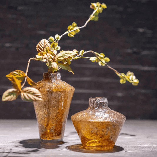 Lowlands Design amber glass vase diffuser set with textured finish and decorative branches
