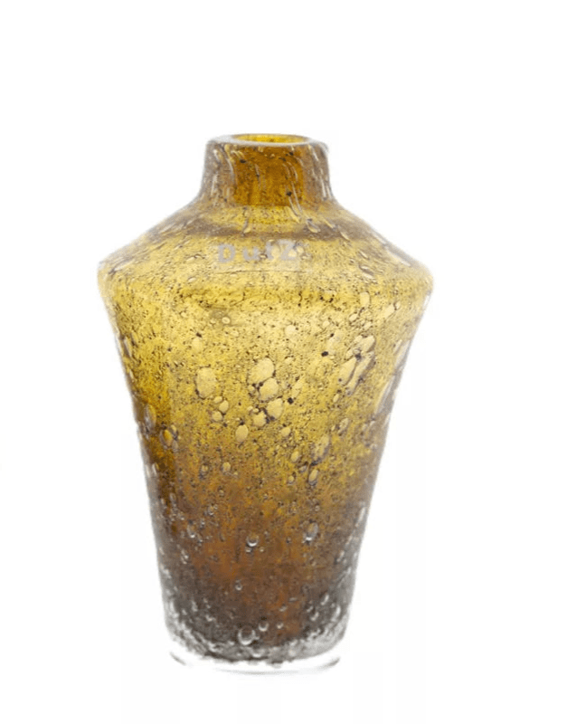 Lowlands Design amber glass vase diffuser with textured bubbled surface and narrow neck