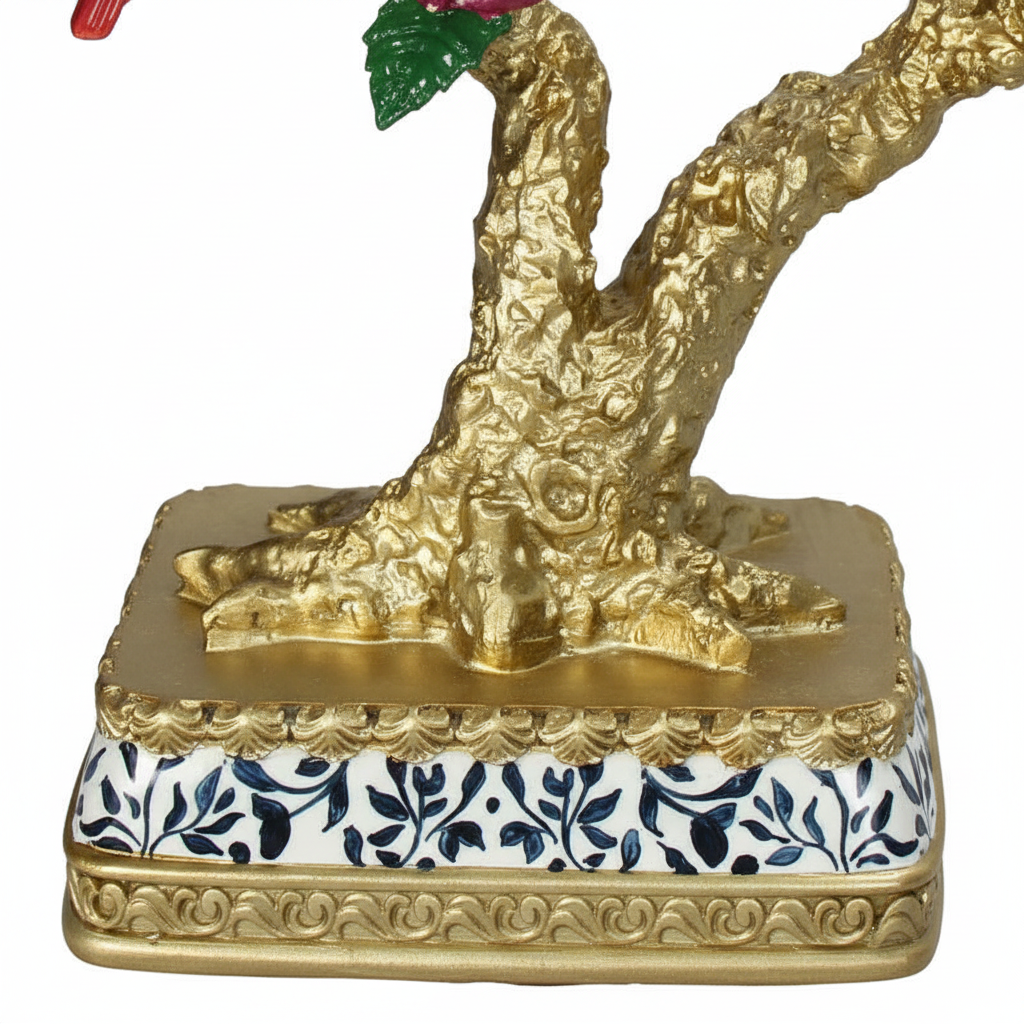 Vintage bird parrot candelabra with gold tree base and decorative floral design, perfect for elegant decor
