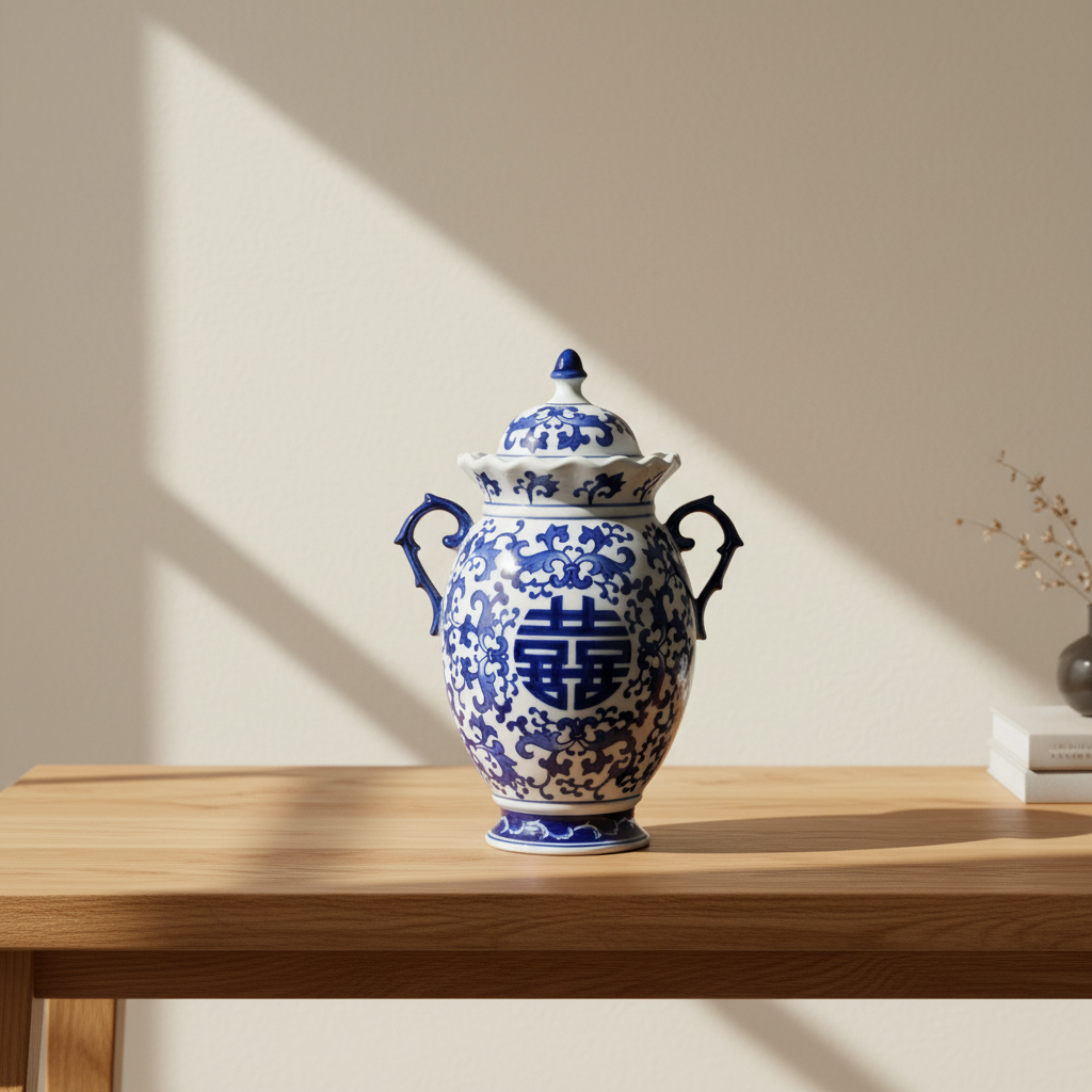 Ginger Jar Pot & Vase Delft - 34x23x18cm - White Blue Porcelain Chinoiserie