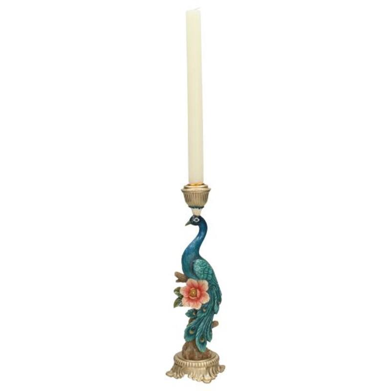 Vintage Style Peacock Candleholder L - H29x10x10cm - Polyresin